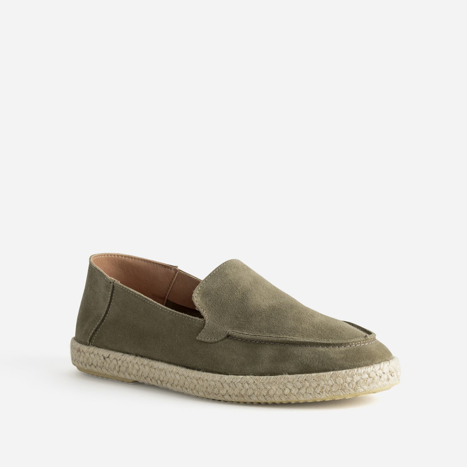 Mocassin kaki cuir velours semelle corde