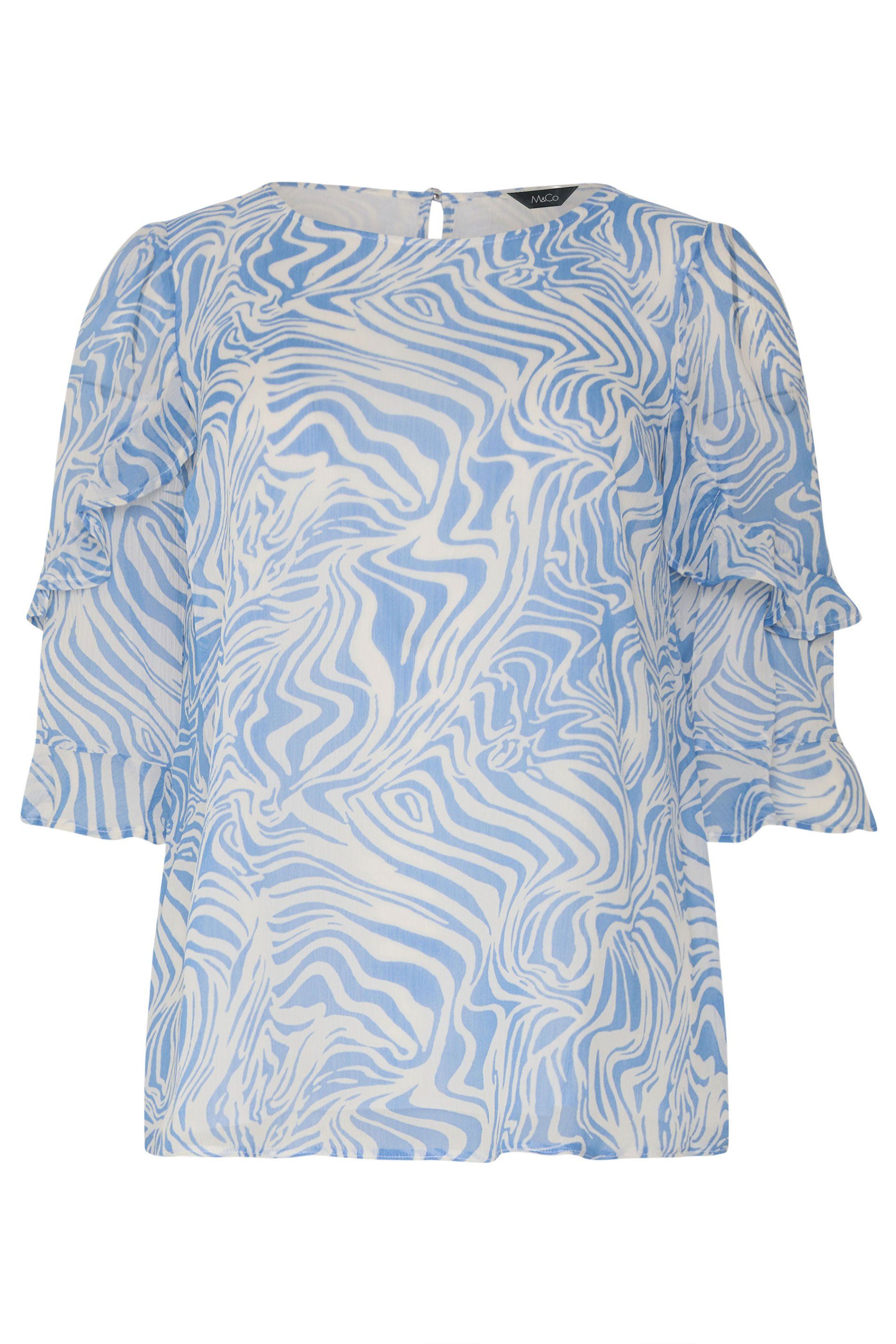 M&Co Swirl Print Frill Sleeve Blouse