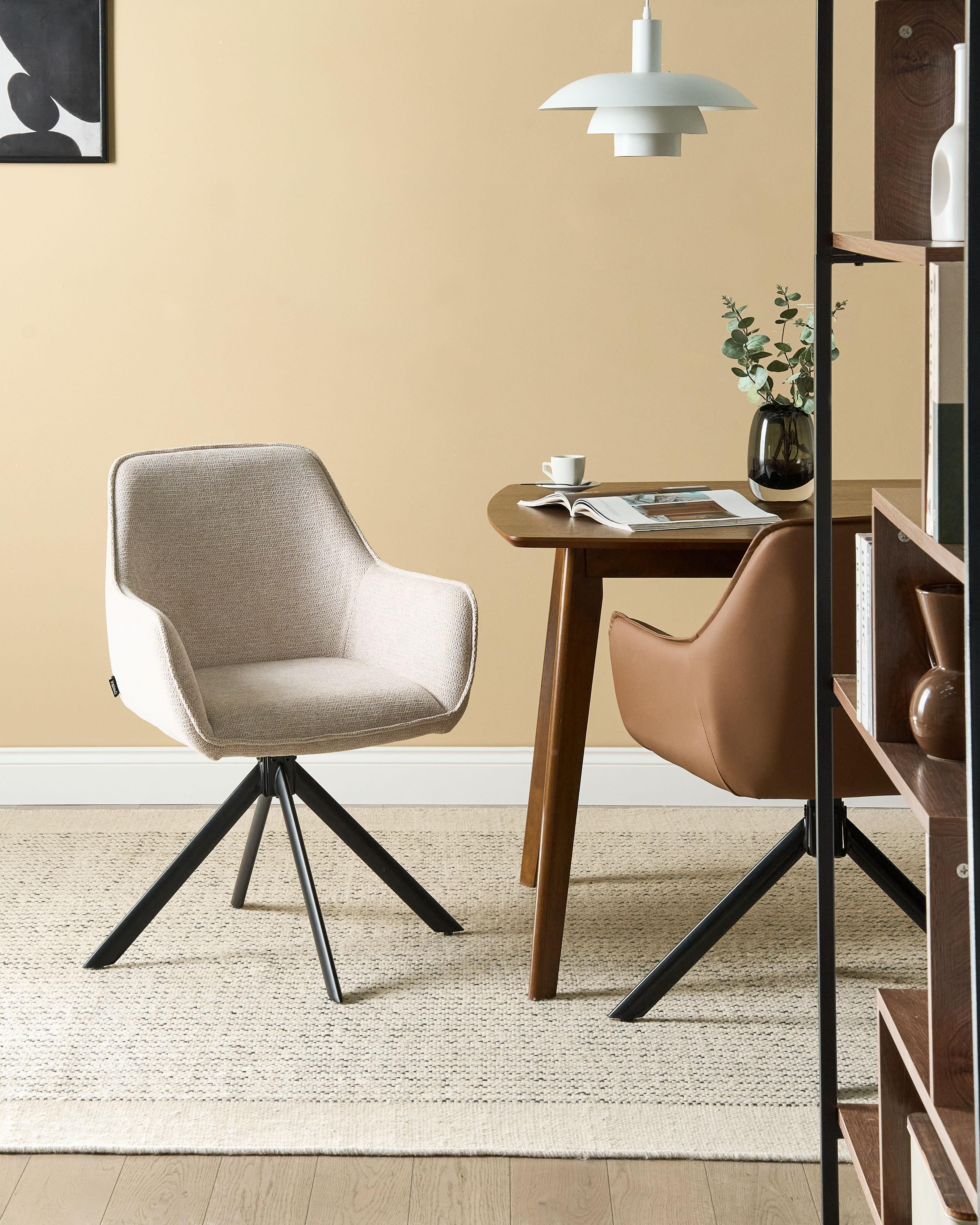 Dining Chair Swivel MORNAS Faux Linen Light Beige