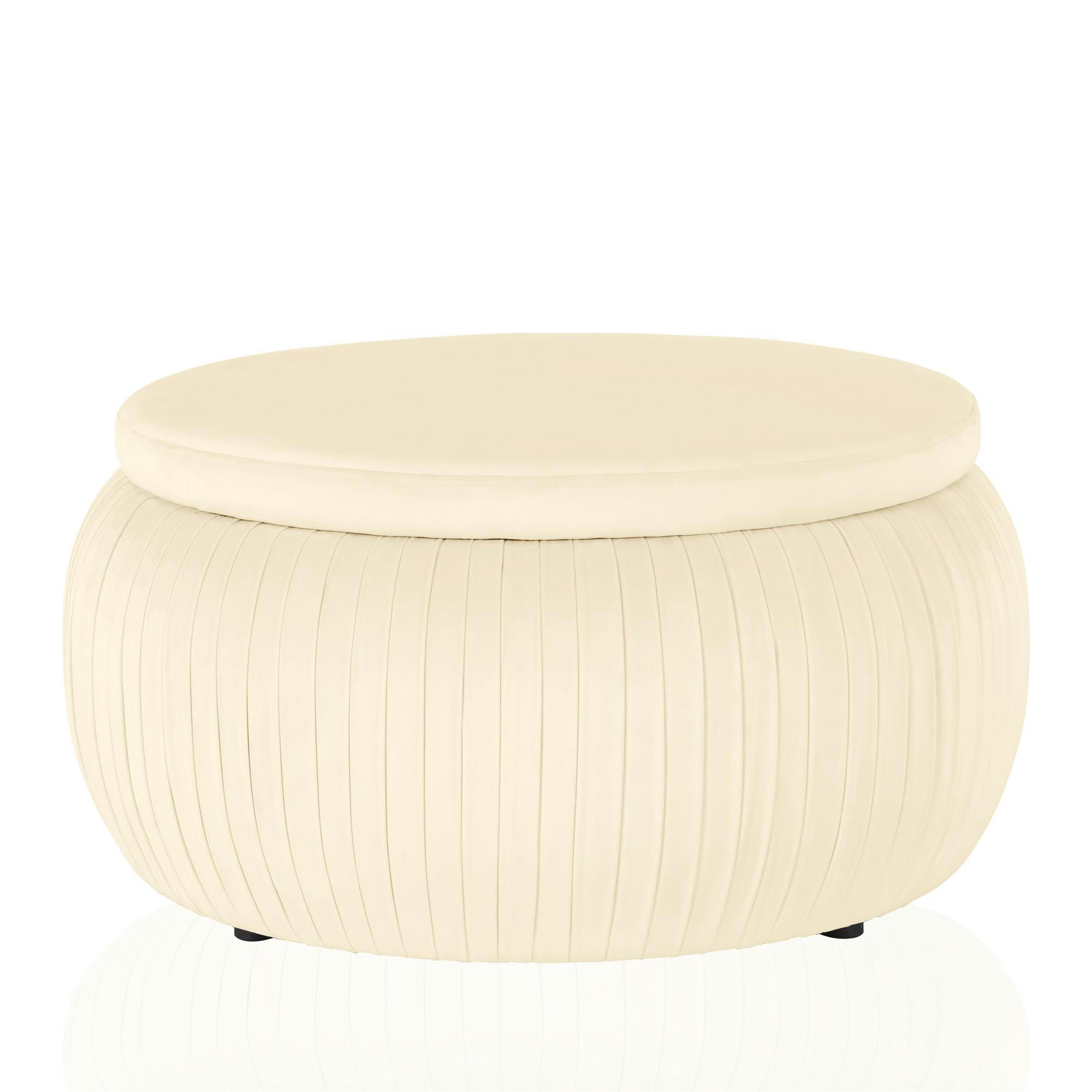 SAPPHIRE - Pouf rond avec rangement en velours crème