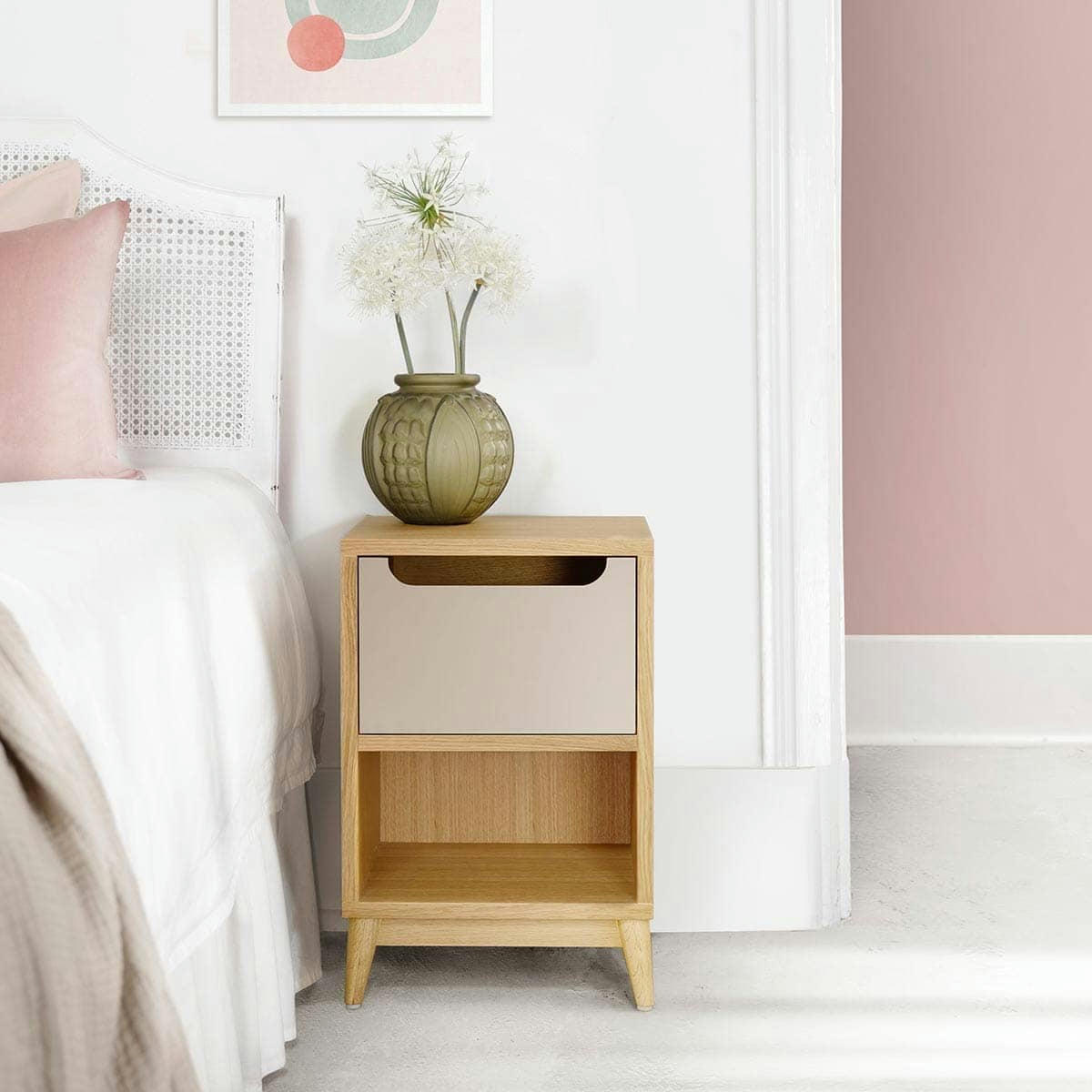 UNIK - Table de chevet en bois- chene et beige, 1 porte- 54*36*32