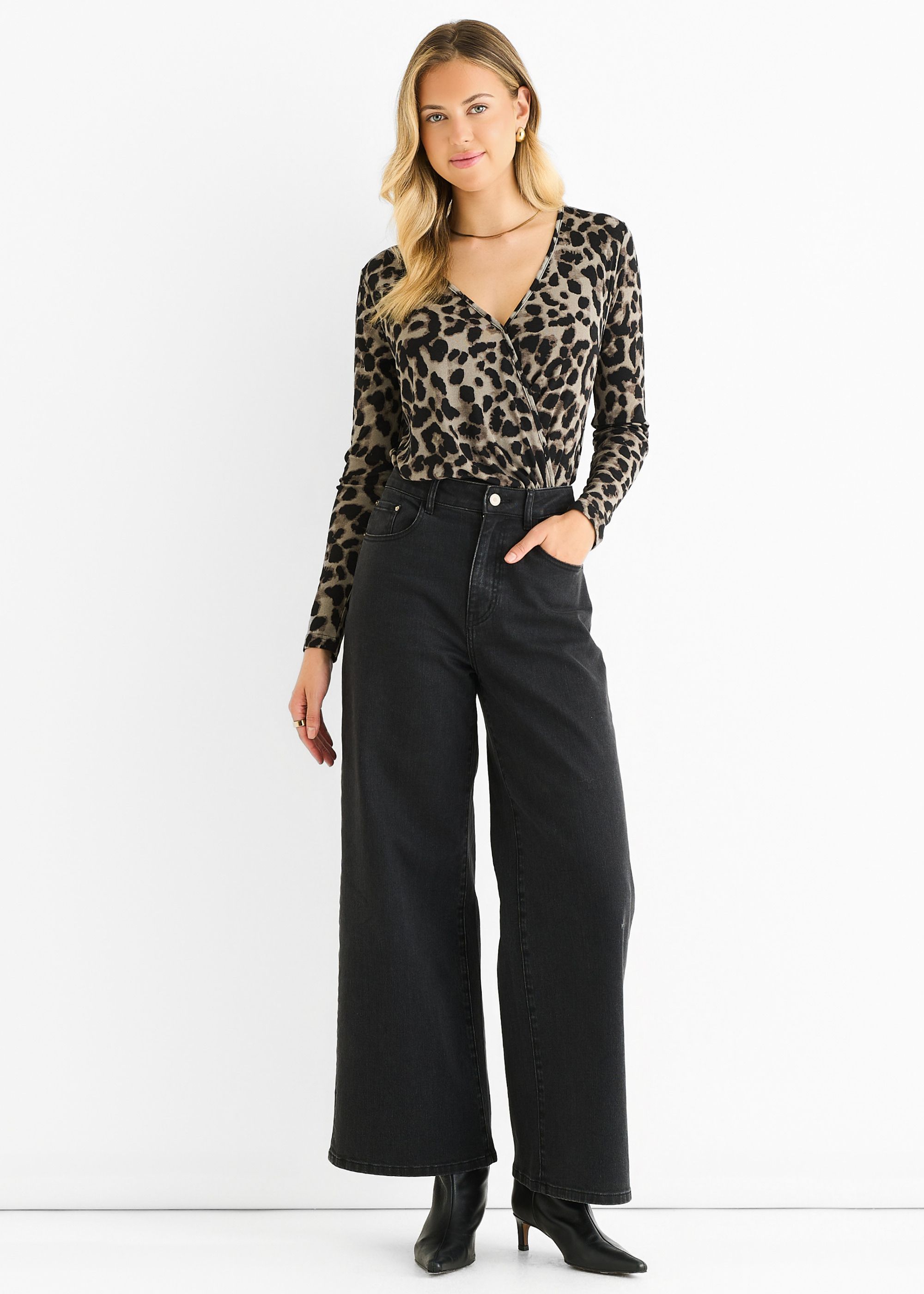 Gini London Grey Animal Wrap Jersey Bodysuit