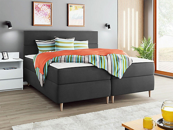 Lit continental Memphis 135, Double, Gris, Tissu, Disponible