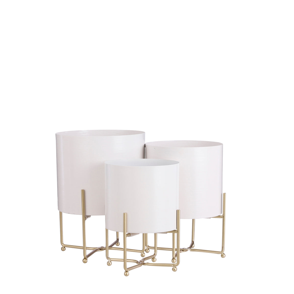 Mica Decorations Aries Bloempot op Standaard - Set van 3 - H32 x Ø24 cm - Wit
