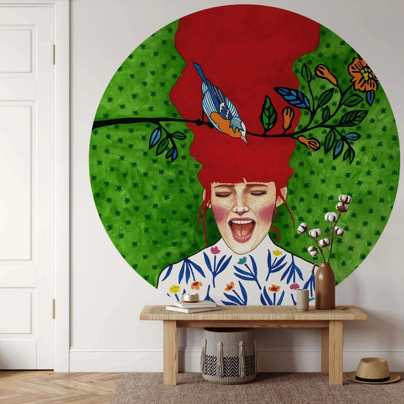 Vliestapete »Runde Vliestapete«, Hülya Frühlingsbote Retro Kunst, mehrfarbig, matt
