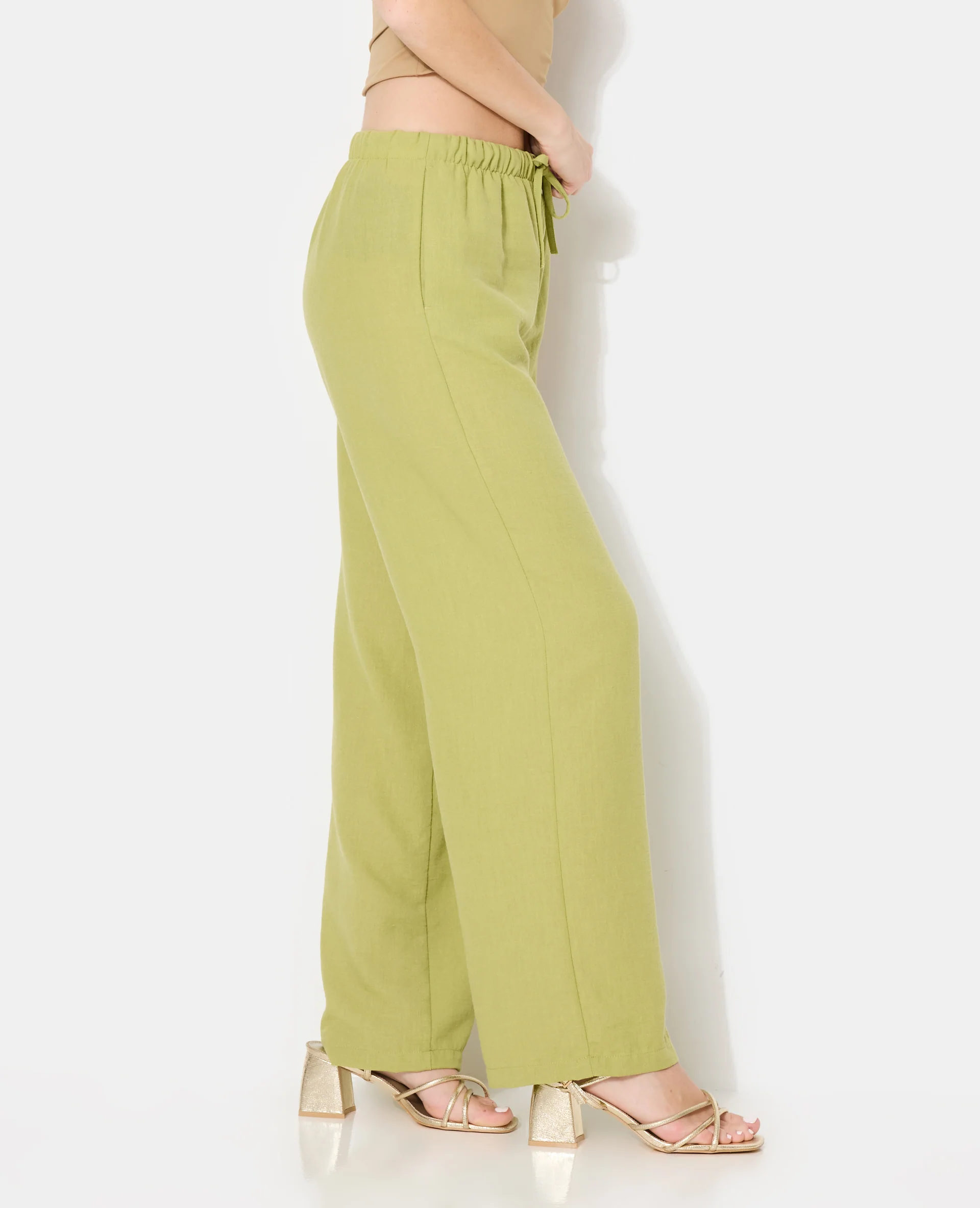 Pantalon large et droit avec lien coulissé