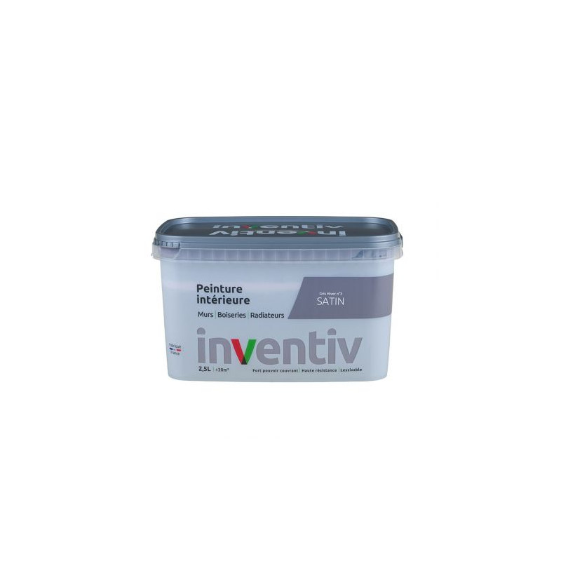 Peinture pour mur boiserie radiateur Gris Hiver n°3 satiné 2,5 L INVENTIV