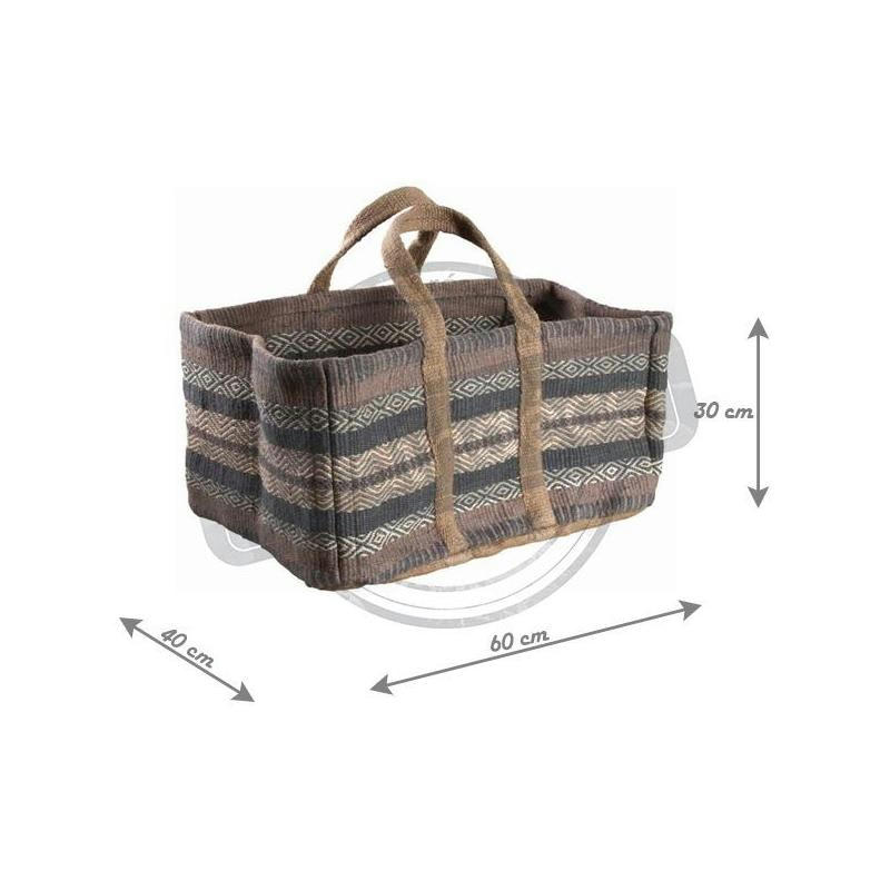 - Sac à bûches en toile de jute épaisse pampa beige et gris