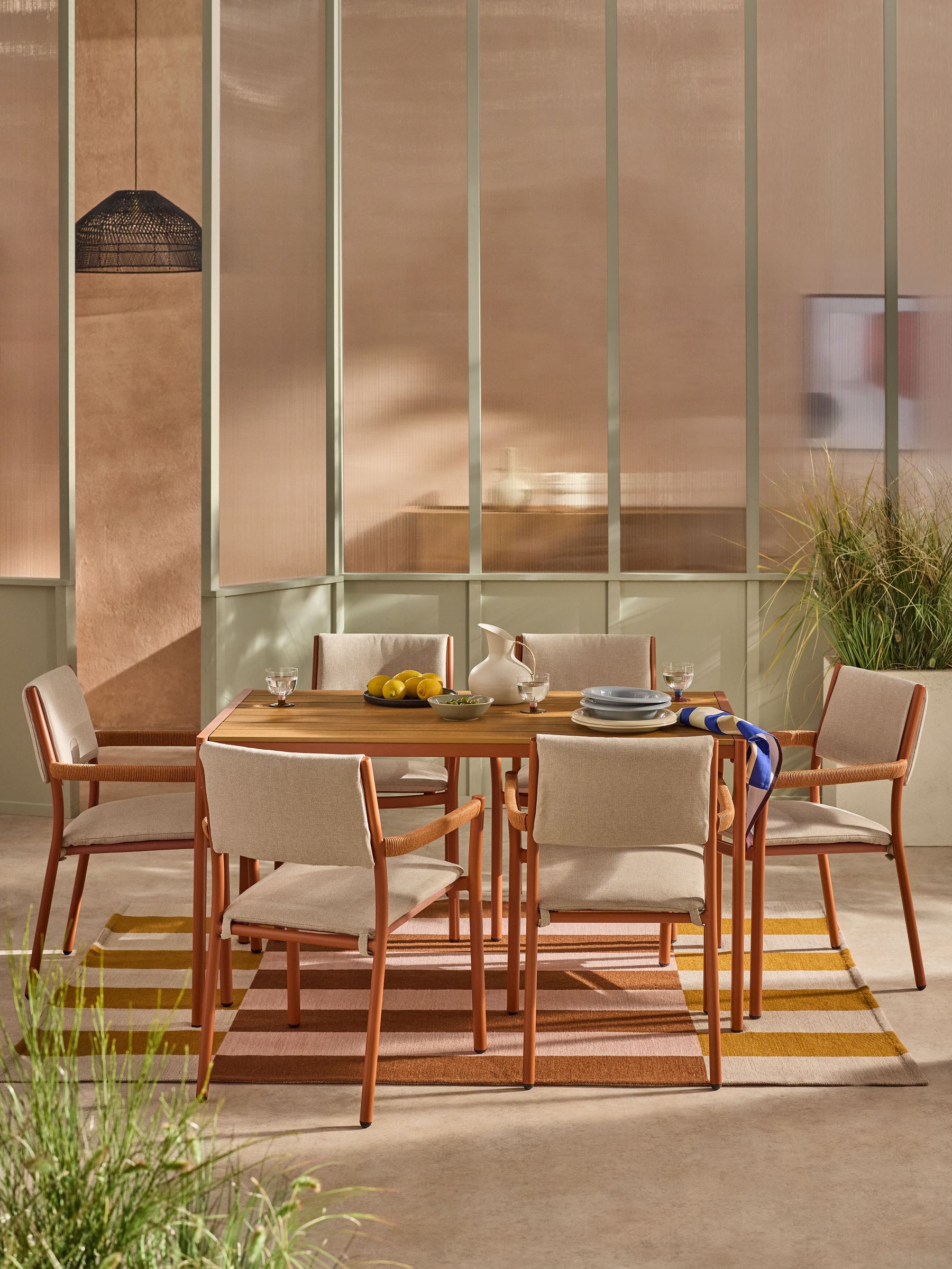 Estelle Garden 6 Seater Dining Set in Terracotta