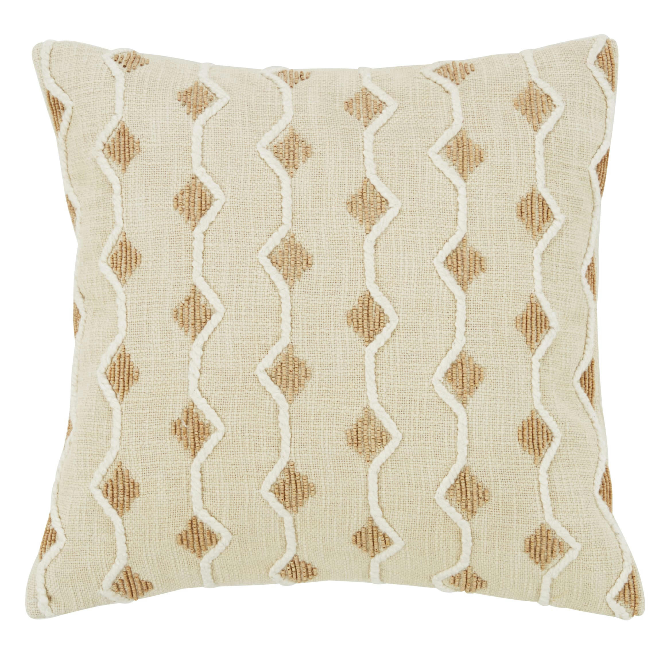 MARINA - Coussin en coton motif graphique tufté beige et écru 45x45