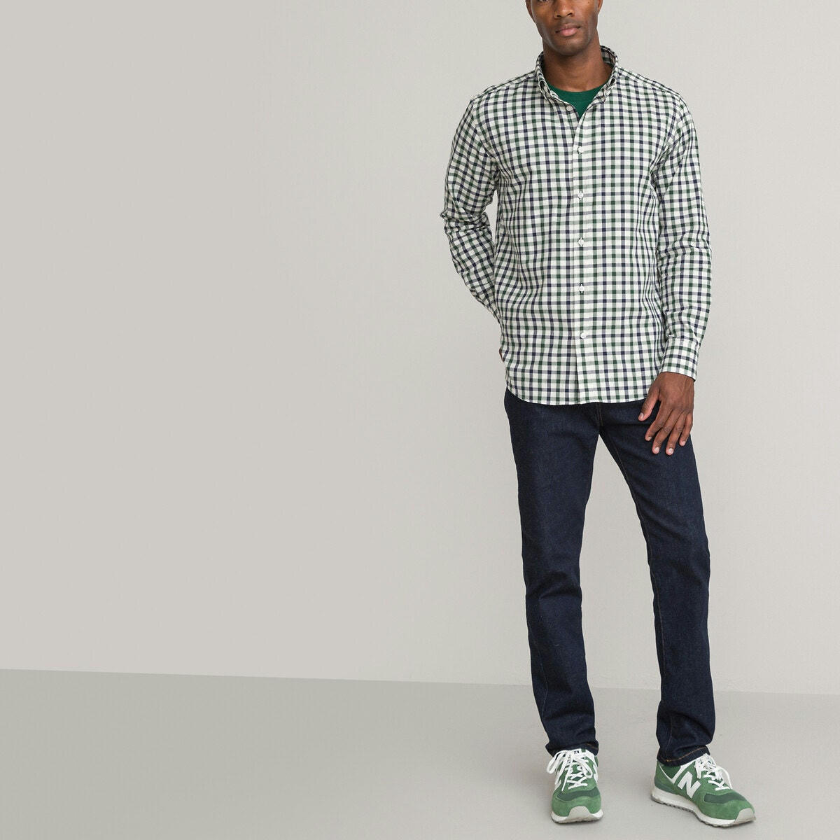 Chemise droite à carreaux, Col américain
