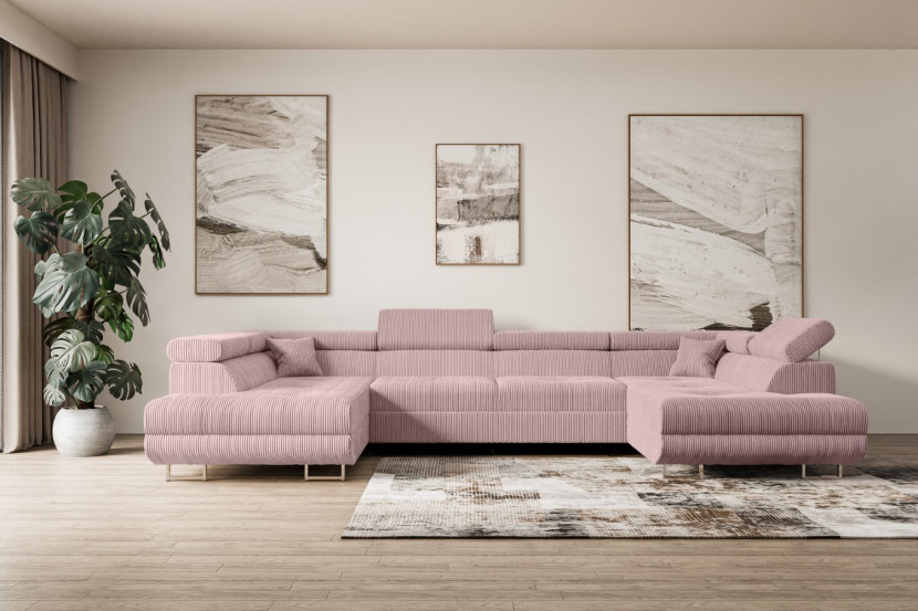 Narożnik z funkcją spania i pojemnikiem GUSA-U 342x202x107 cm Różowy