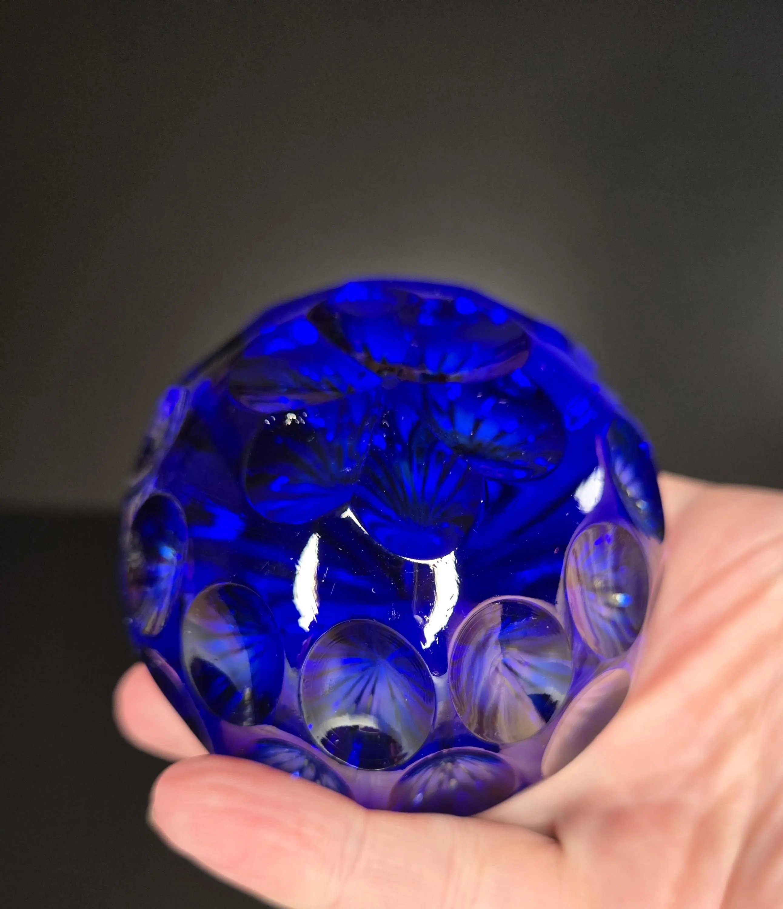 Vintage Webb Corbett Blue Lead Crystal Star Optic Paperweight | 1970s British Glass