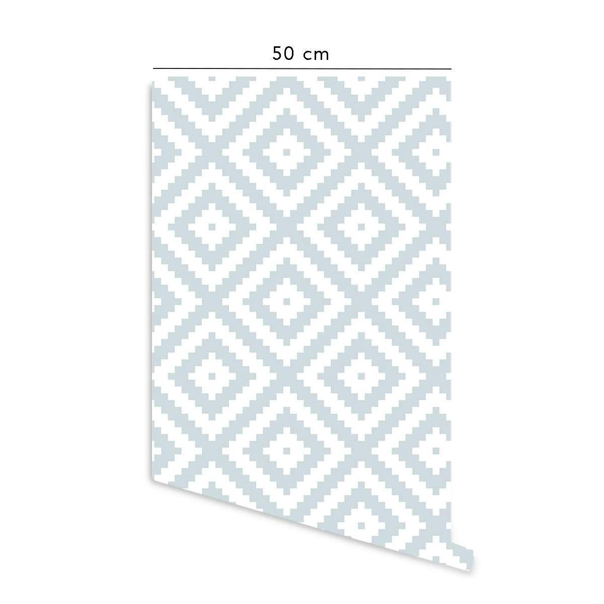 ETHNICCHIC - Papier peint vinyle adhésif ethnique chic poudre bleu 50x300 cm