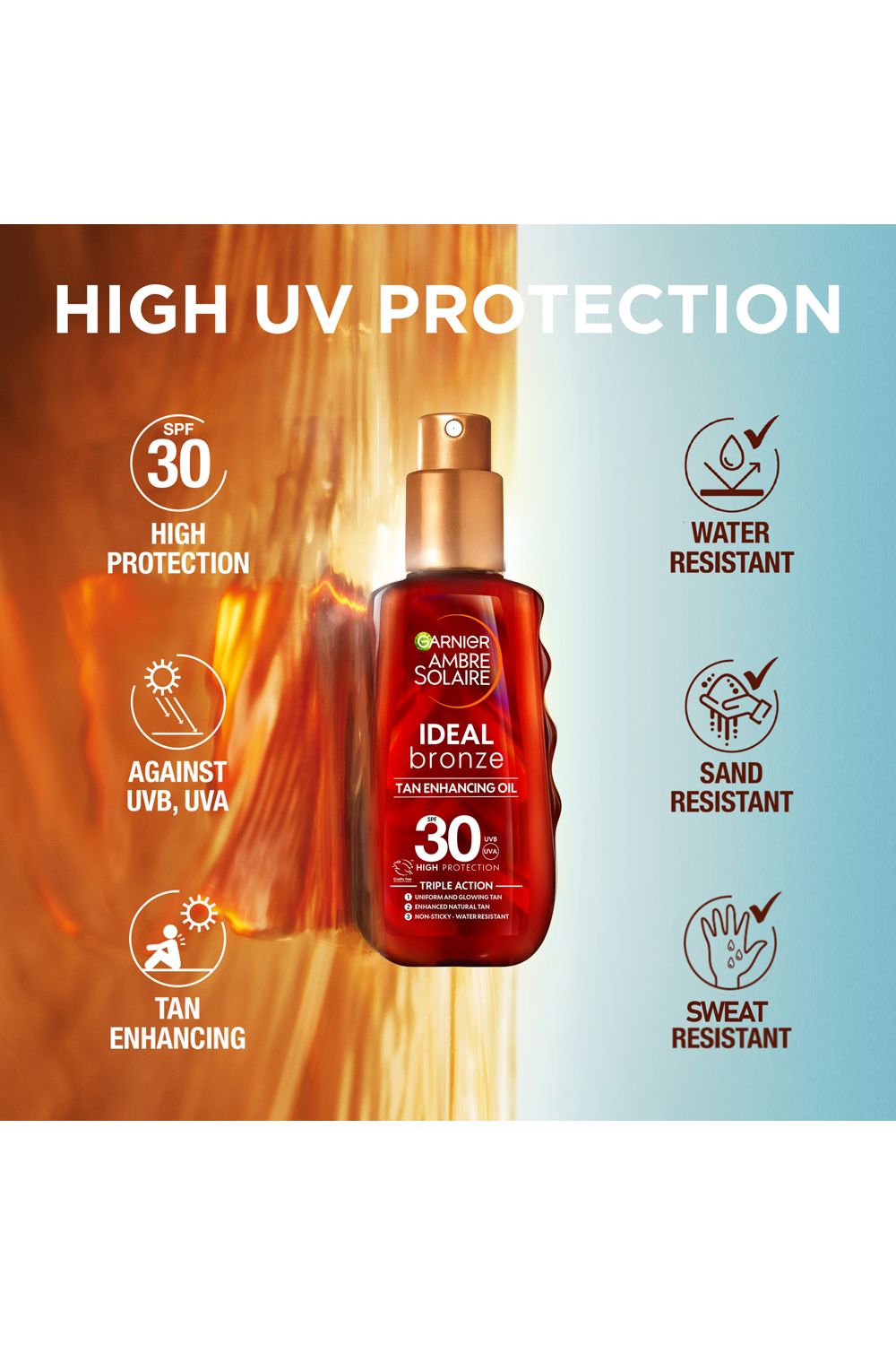 Garnier Ambre Solaire Ideal Bronze Protective Oil SPF30 Sun Cream Spray