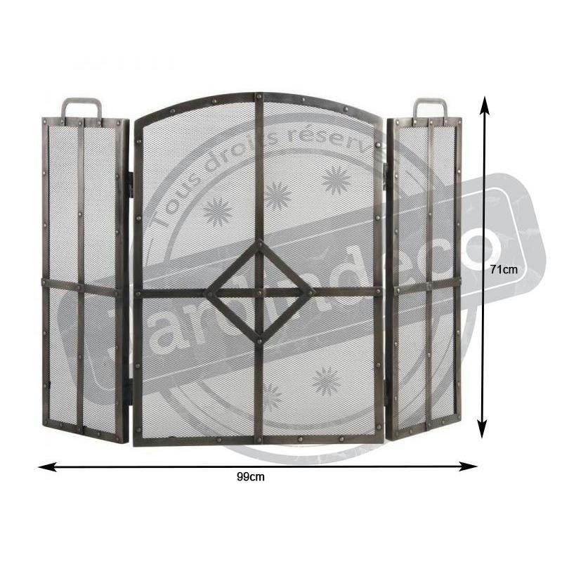 - Pare-feu de cheminée 3 panneaux en fer forgé antique