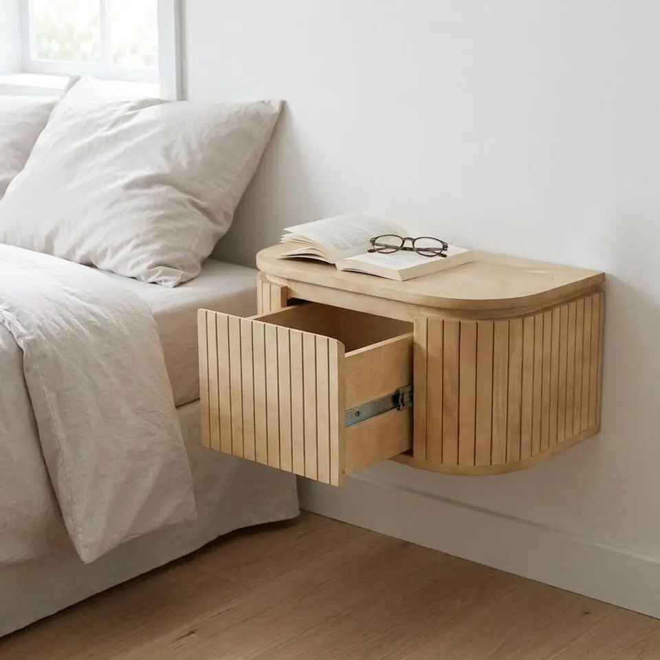 Nachtkastje Zwevend - Naturel Hout - 55x35x26cm - Merel