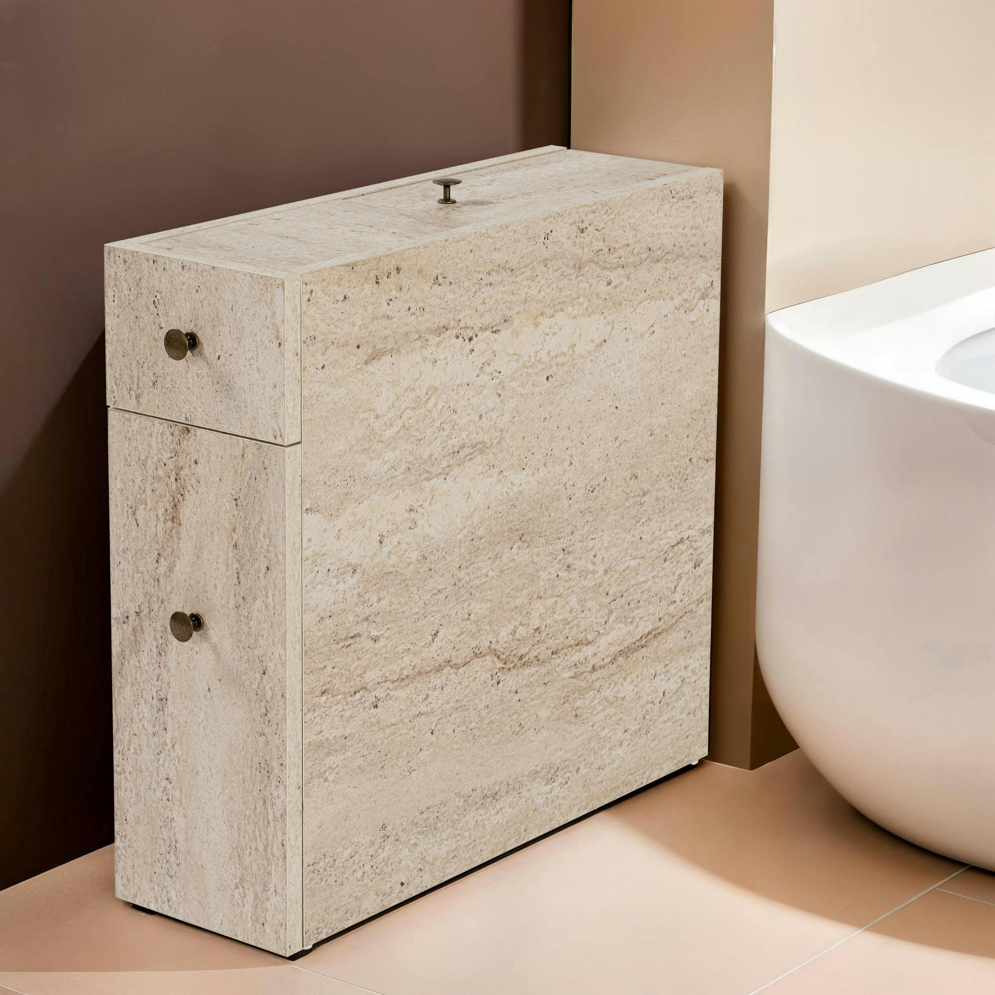 Meuble WC effet travertin, 2 tiroirs 1 porte MARFA