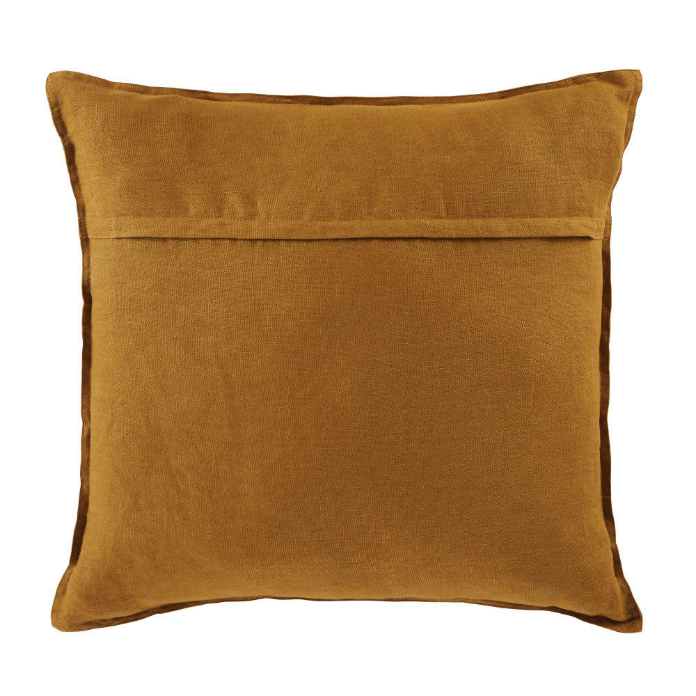 - Coussin en lin lavé jaune moutarde 60x60