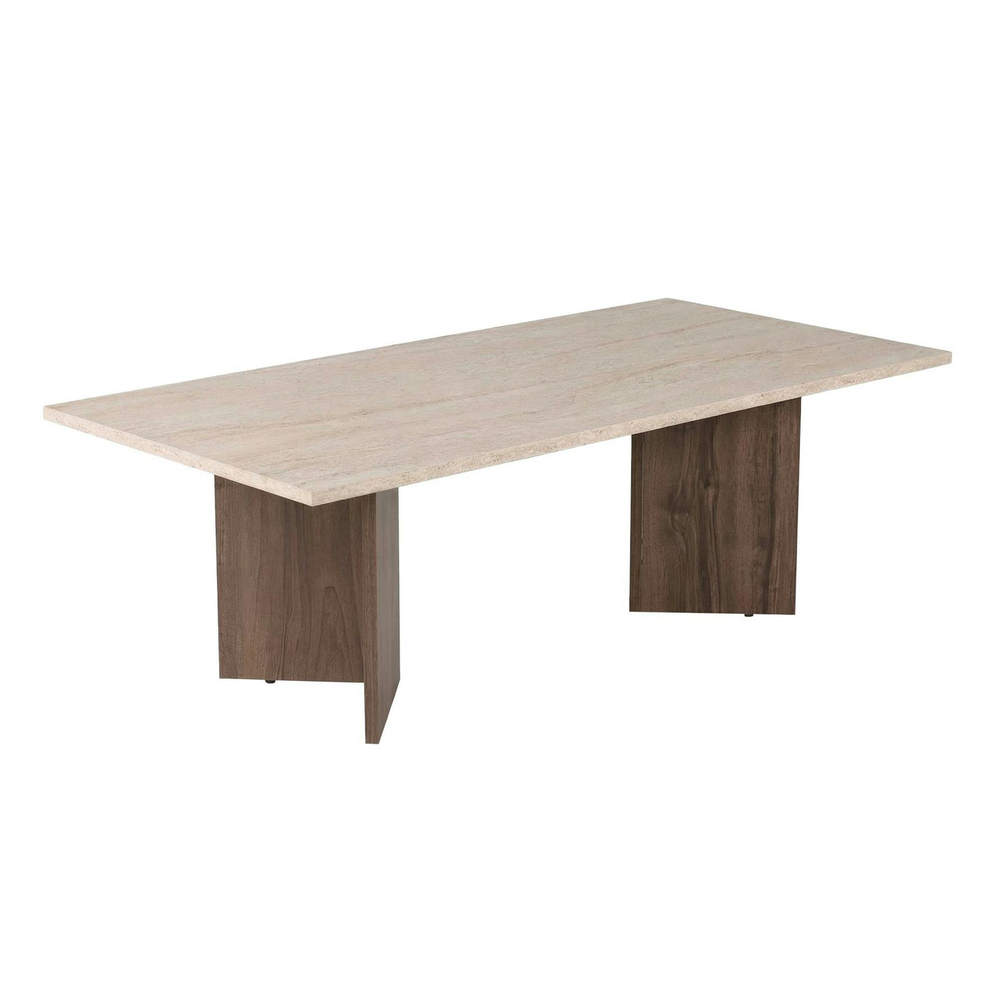 Table basse rectangulaire décor travertin et noyer MARFA