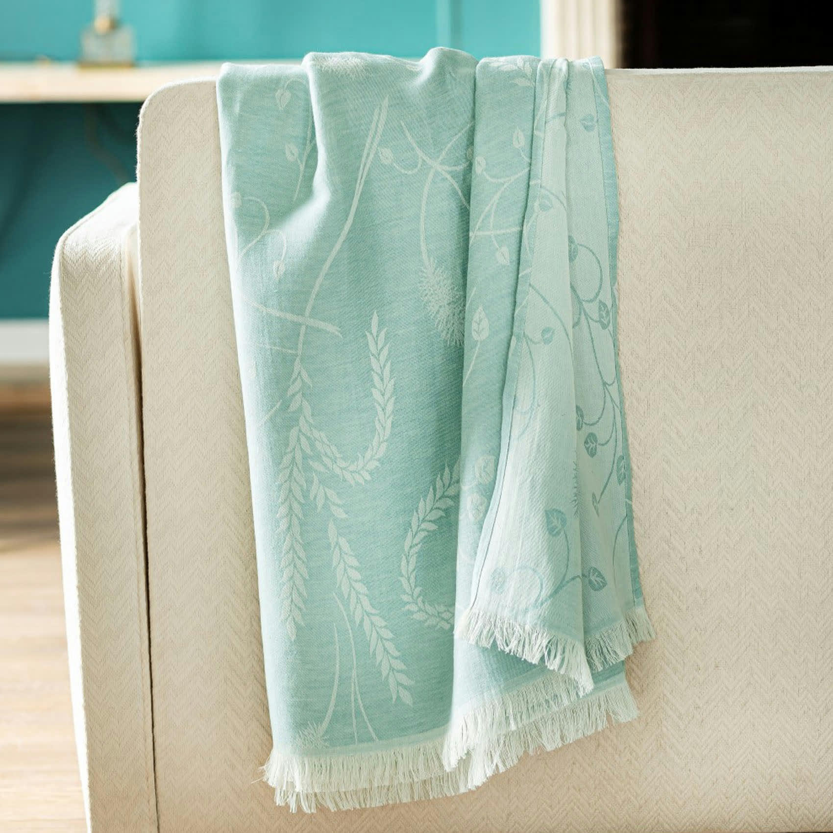 CHAUSEY - Plaid en lin et coton motif épis de blé coton/lin bleu 130x170 cm