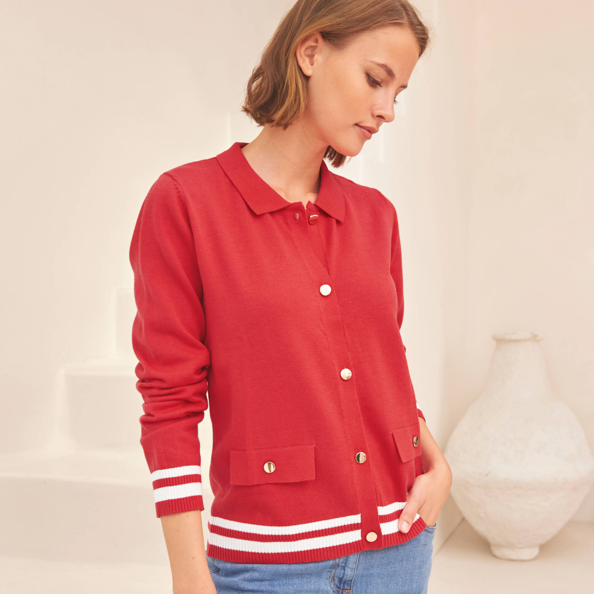 Gilet col polo, coton mélangé