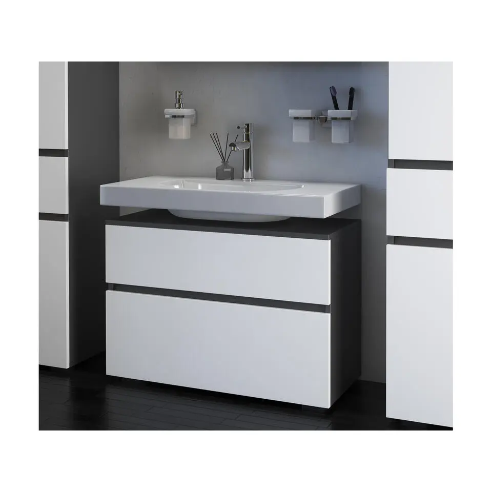Wisla - Wastafelonderkast met 1 lade in antraciet wit