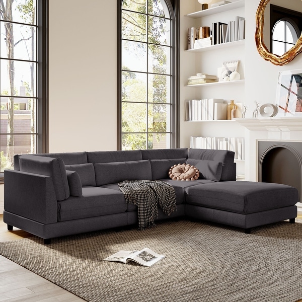 U_style 2 Pieces L Shaped Upholstered Sofa 3-person Sectional and Chaise with Removable Ottomans & Comfortable Waist Pillows