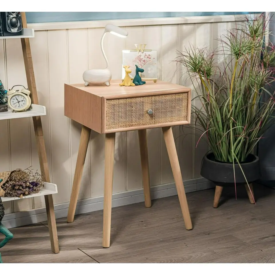 Nachtkastje met 1 lade van natuurlijk rotan