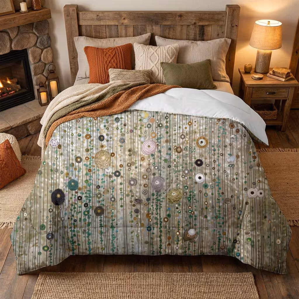 Comforter, 100% Cotton, Gustav Klimt Inspired Lightweight Cozy Bedspread, One Sided Print, Bedding in 4 Sizes