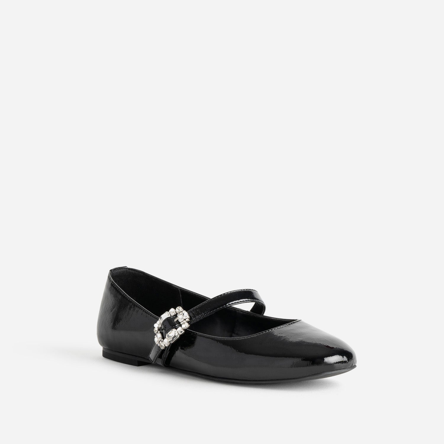 Babies noire vernie boucle strass