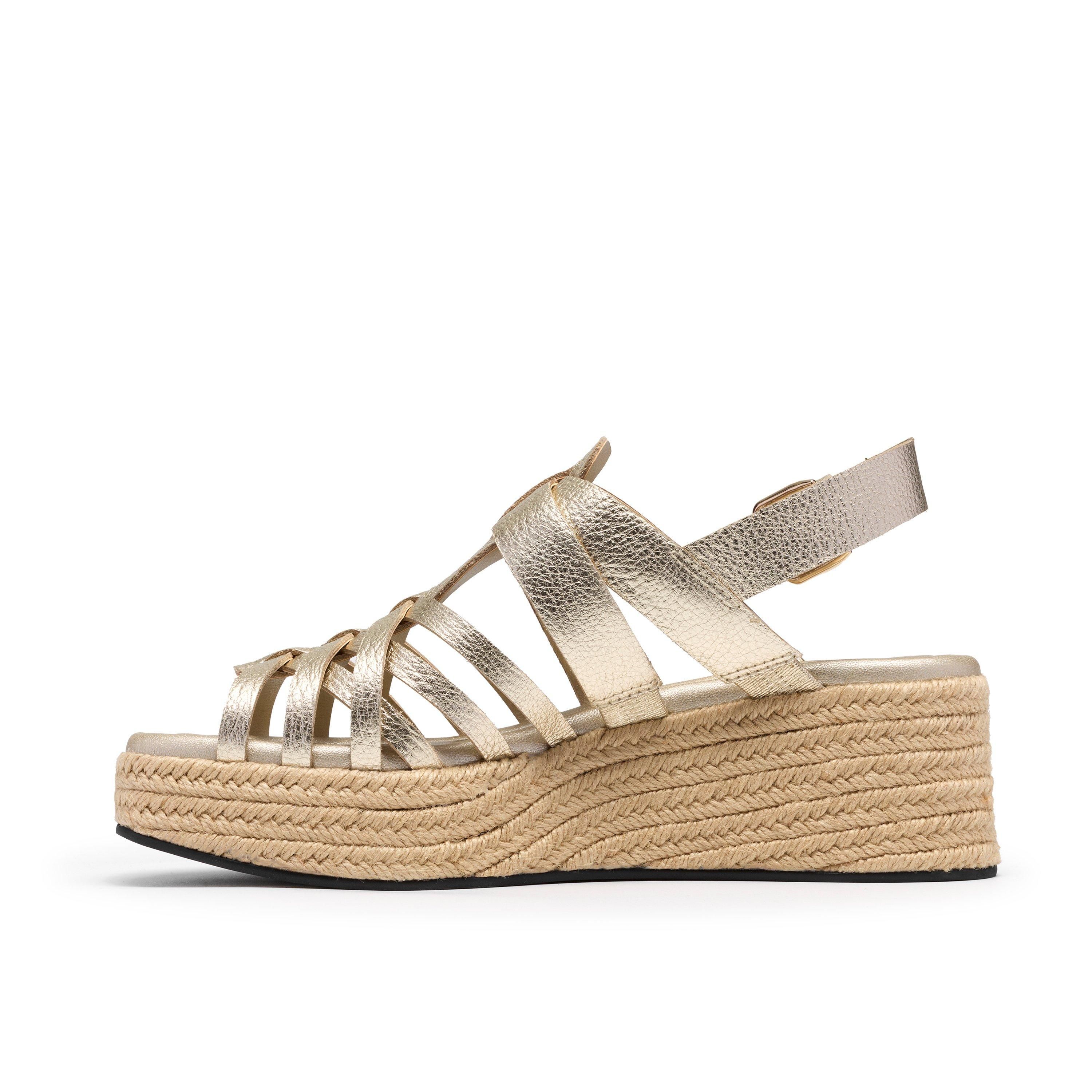 Clarks Tessiah Strap Gold Leather Wedge Sandals