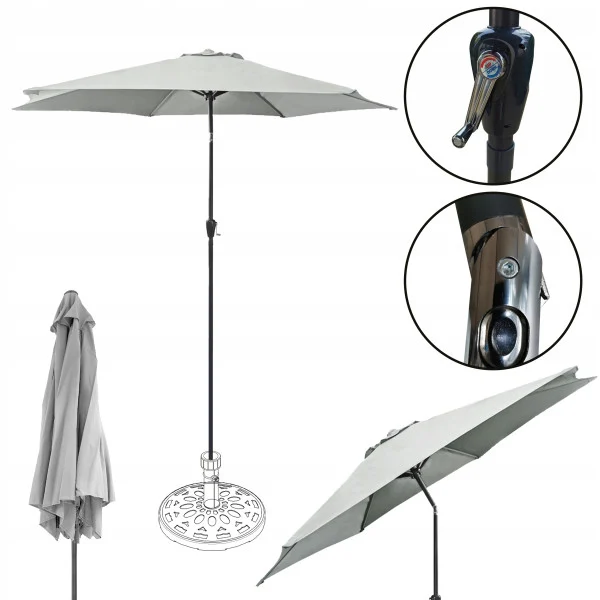 Duży składany regulowany parasol pochylny ogrodowy 270cm Boston j. szary