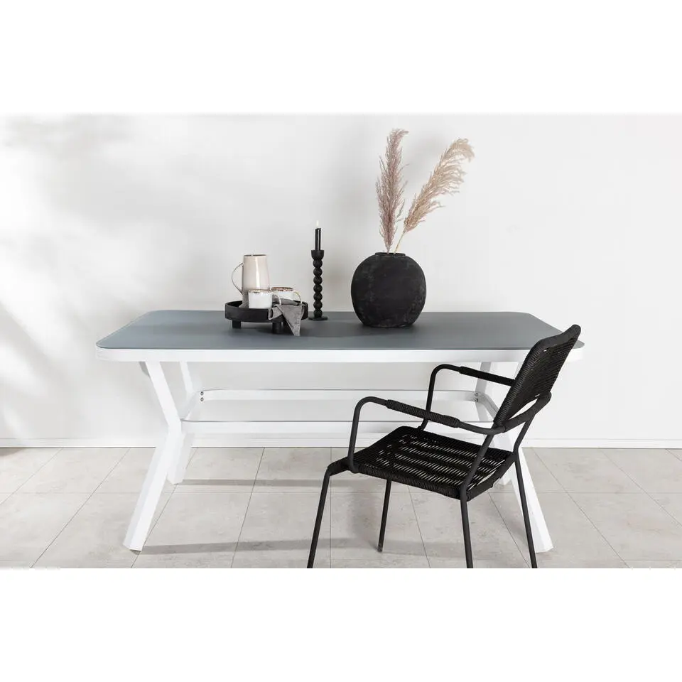 Eettafel Wit Grijs Glas - 160x90x74cm - Virya