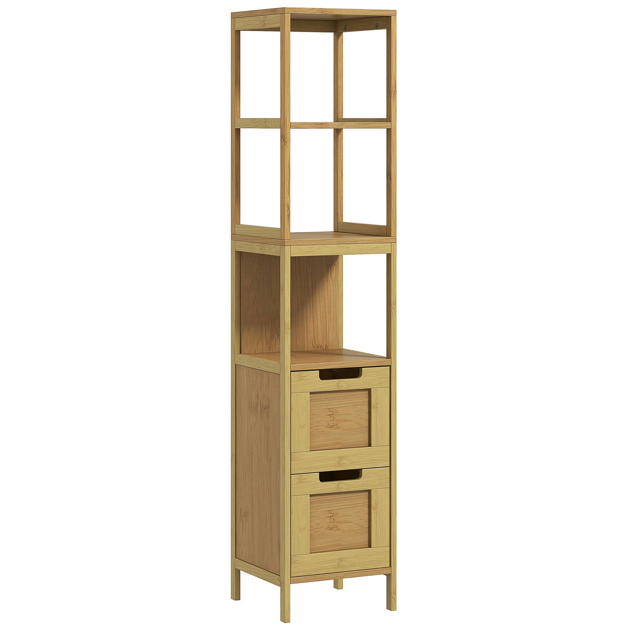 - Meuble colonne salle de bain cosy étagères tiroirs bambou bois clair