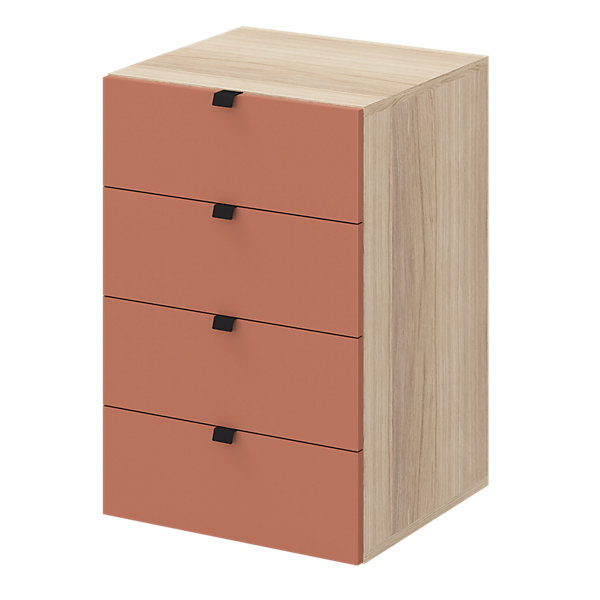 Commode terracotta et effet chêne avec 4 tiroirs GoodHome Atomia H. 75 x L. 50 x P. 45 cm