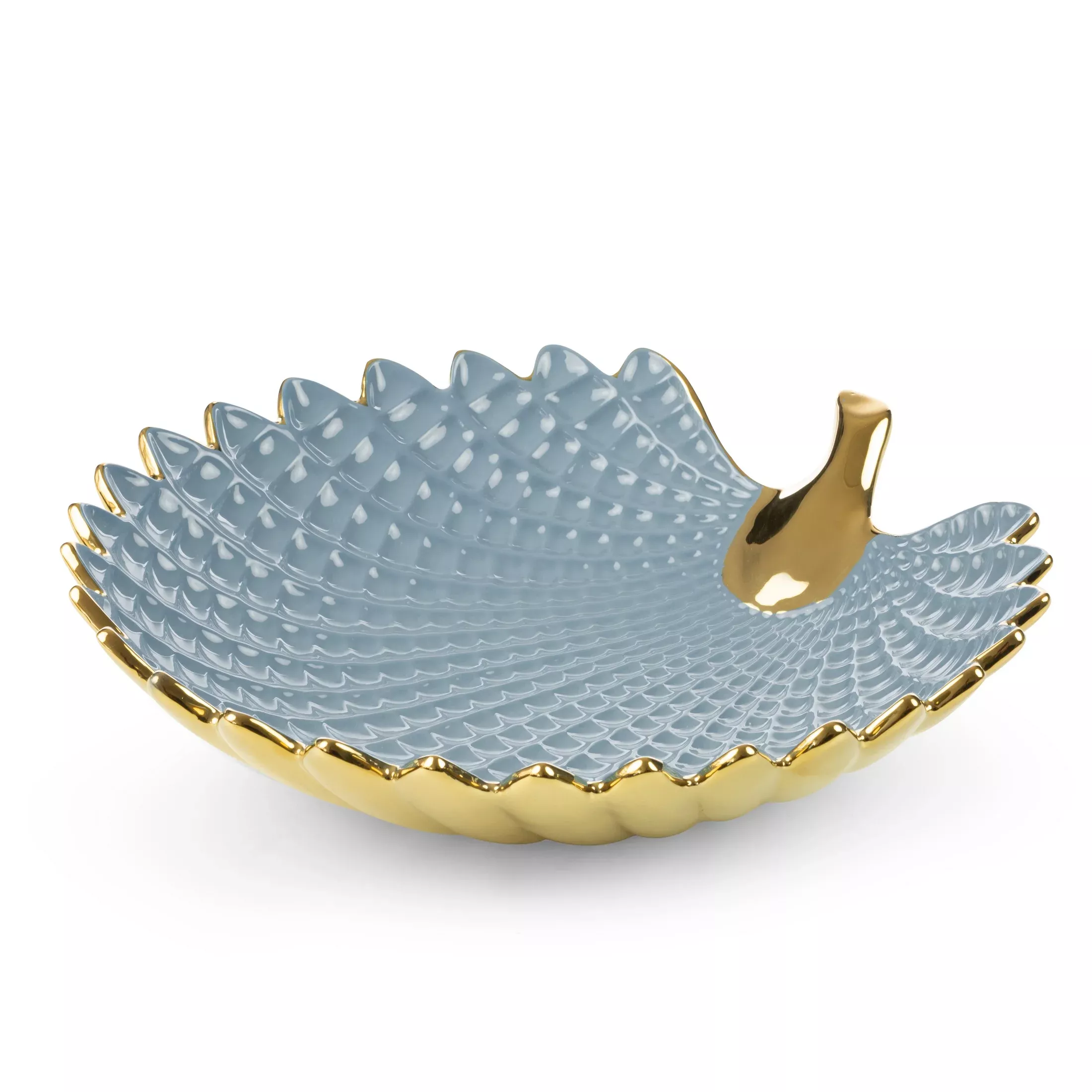 Patera ceramiczna dekoracyjna niebiesko-złotaw formie liścia 33x33x8 cm HIRAL