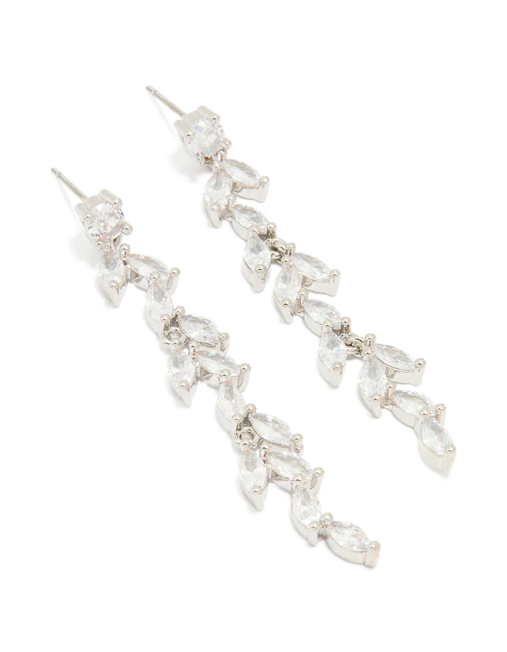 Silver Cubic Zirconia Large Vine Drop Earrings