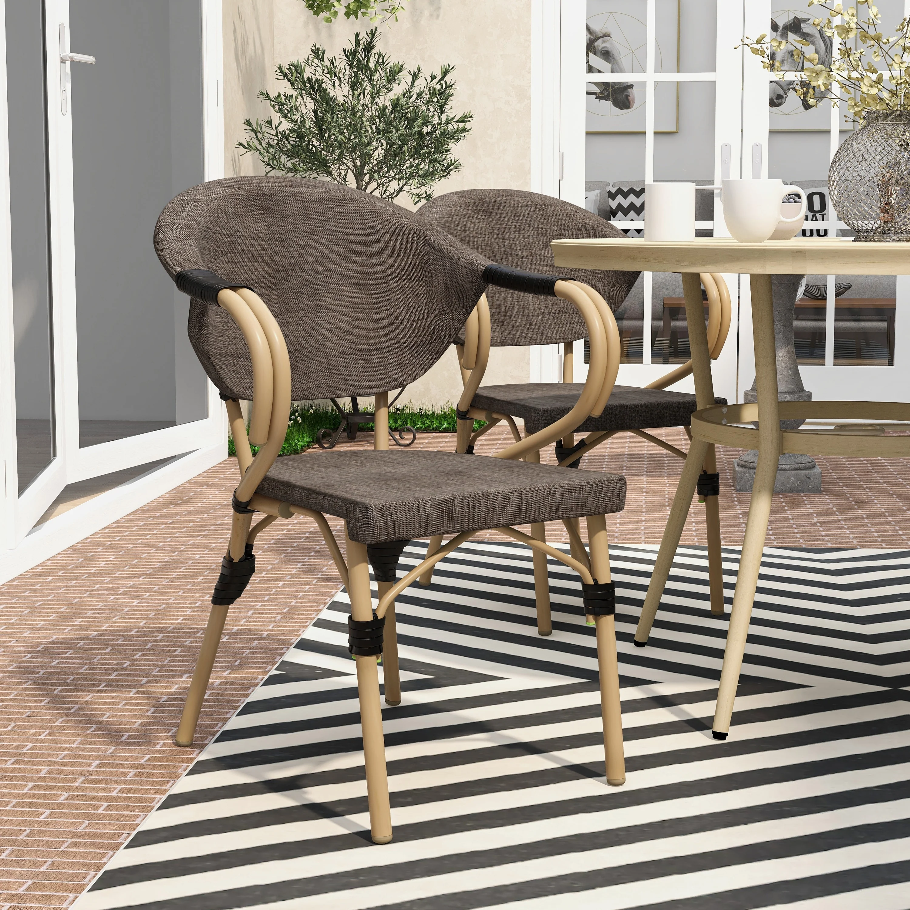 Alanna Modern Natural Mesh Curved Patio Side Chairs (Set of 2) by Furniture of America - Set of 2