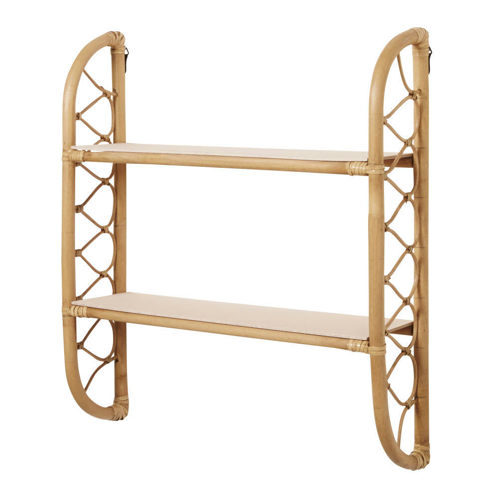 SUZON - Etagère murale en bambou et rotin bicolore