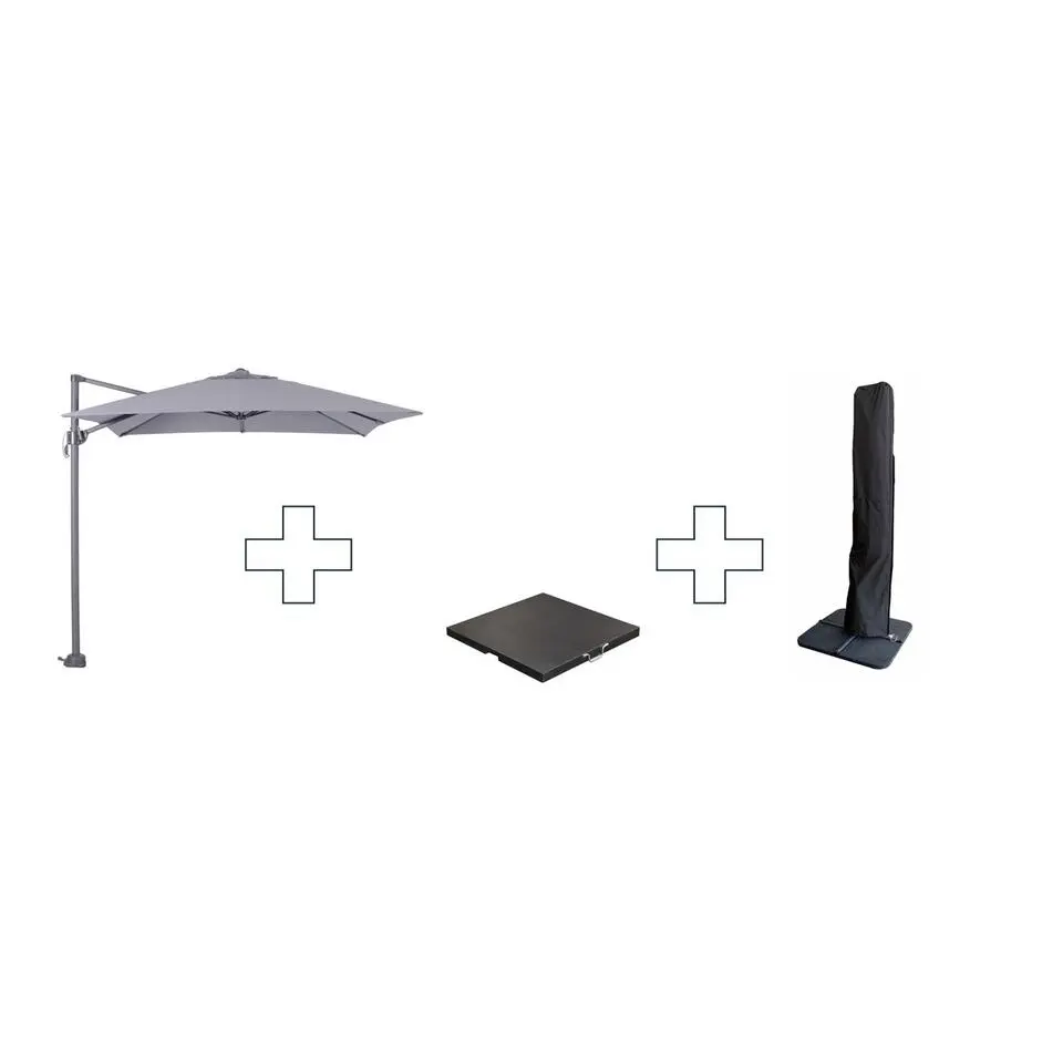 Zweefparasol Hawaii S - met voet en hoes - Lichtgrijs - 250 x 250 cm