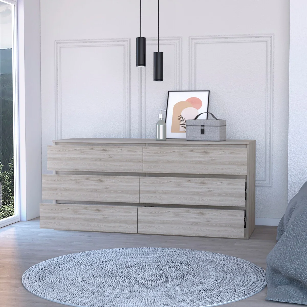 Waterville 6-Drawer Rectangle Dresser Light Gray