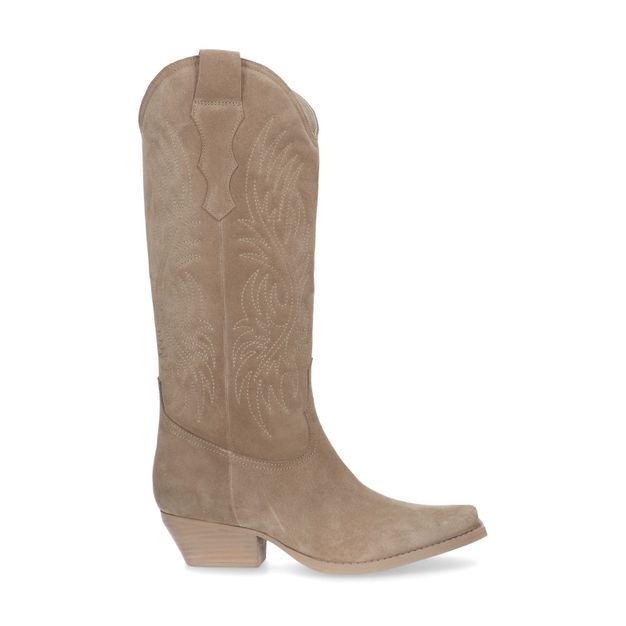Beige suède cowboylaarzen met stiksels