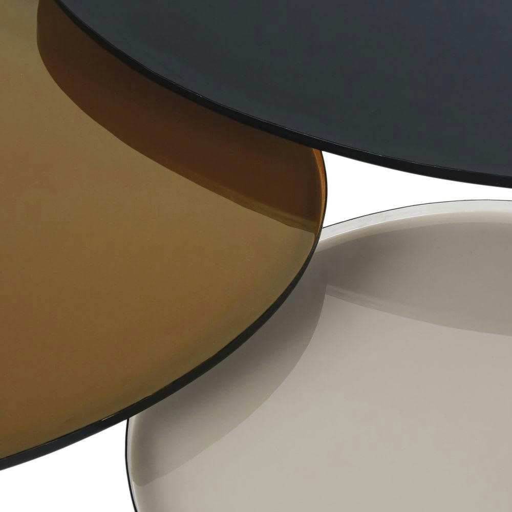 Galet - Tables gigognes en métal noir, blanc cassé et marron