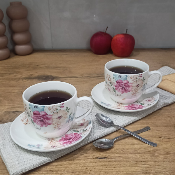 Zestaw 2x filiżanka porcelanowa 250ml ze spodkiem 14cm Livello kwiaty