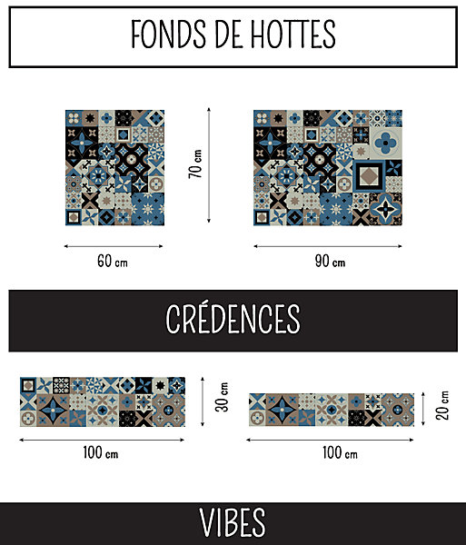 Crédence Alu Adhésive carreaux de ciment VIBES 100 cm x 20 cm Ma Nouvelle Déco