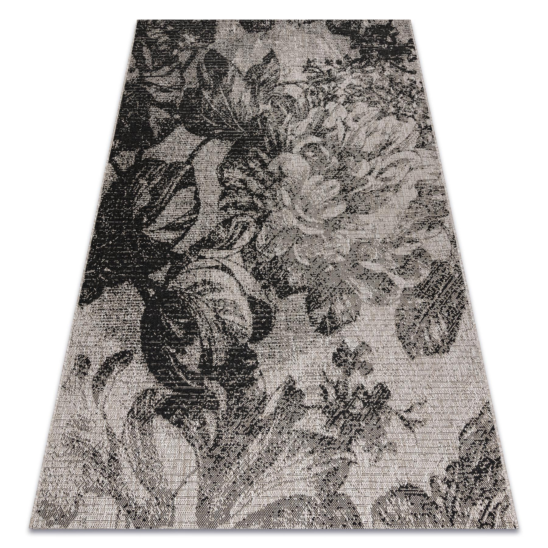 DYWAN SZNURKOWY SIZAL FLOORLUX 20491 KWIATY srebrny / czarny 60x110 cm