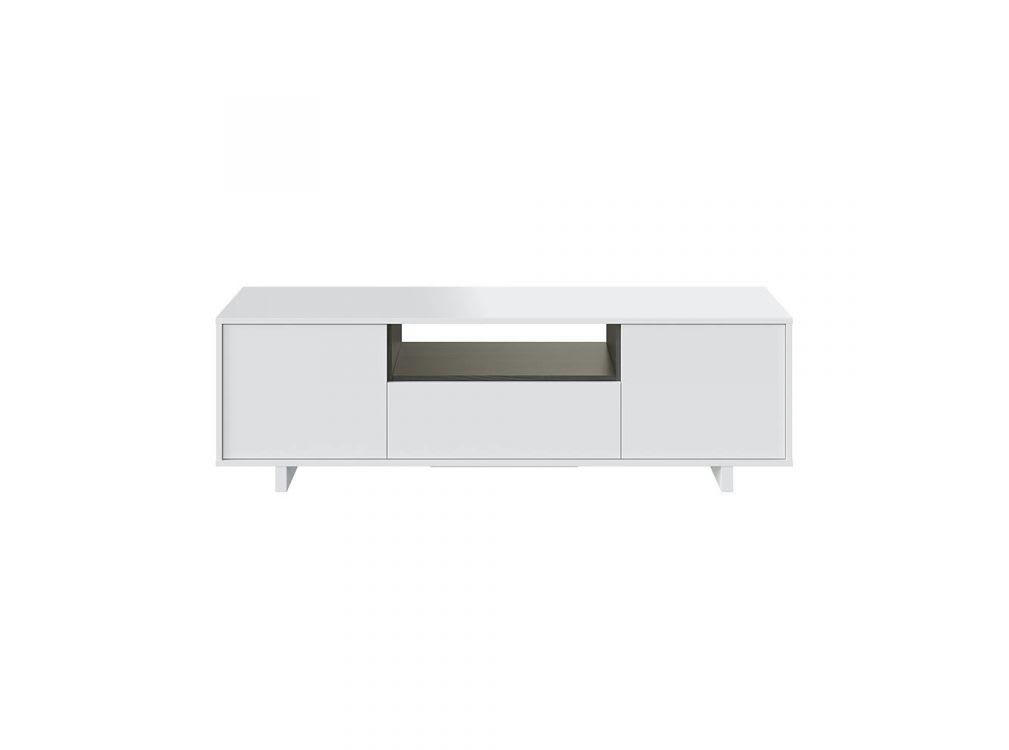 ARTHUR - Meuble TV blanc/gris 3 portes et 1 Niche L150cm