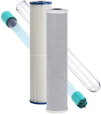 Kind Water Whole House Replacement Filter Set – Sediment, Carbon Block, UV Replacement Lamp & Quartz Sleeve – Fits E-3000 and E-1000 Systems – Maintain Clean, Safe Water – Easy 1-Year Kit