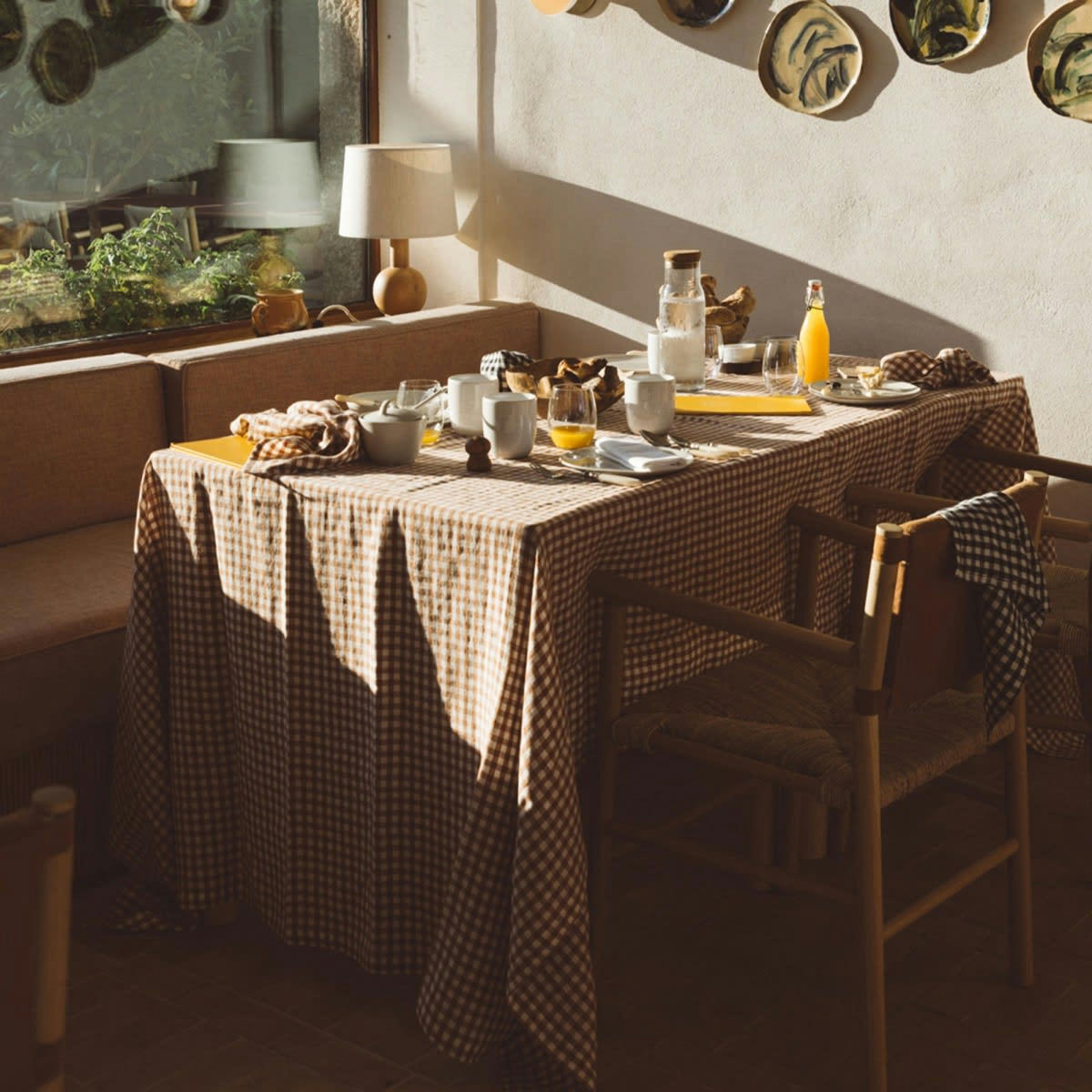 HÔTEL PARTICULIER - Nappe en lin lavé vichy brique 175x300